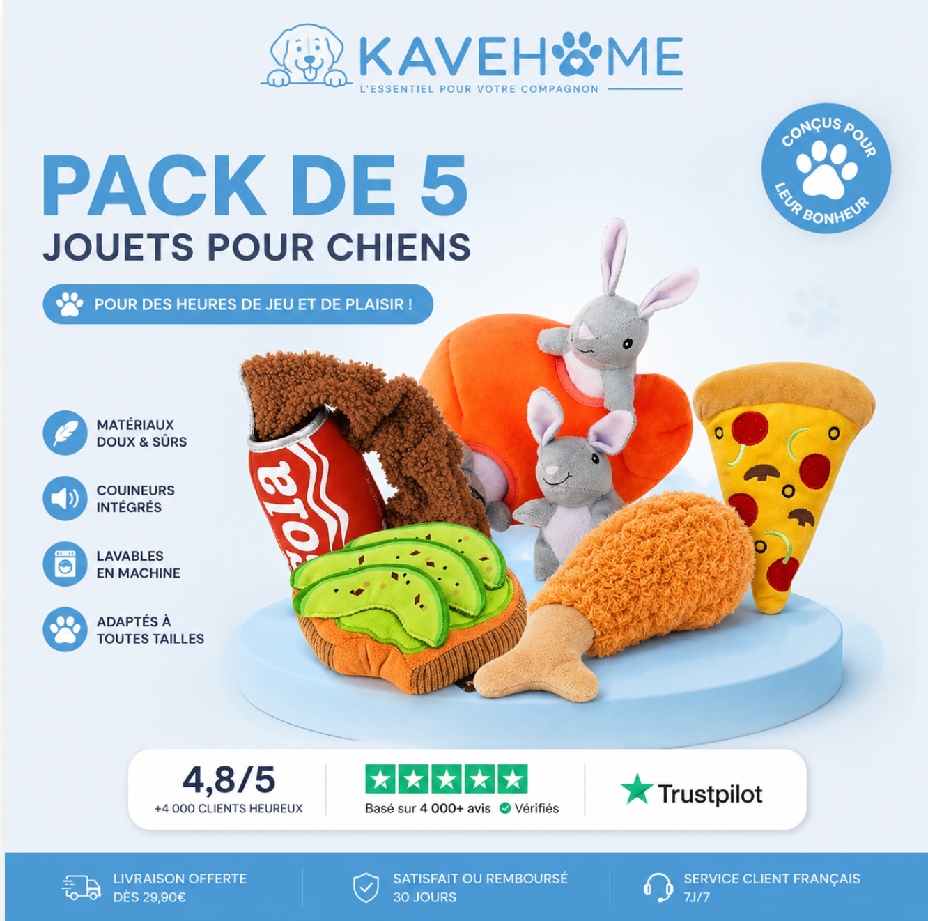 PACK DE 5 JOUETS POUR CHIENS