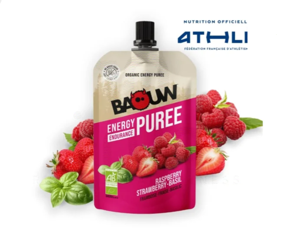 Baouw Purée nutritionnelle bio - Framboise - Fraise - Basilic